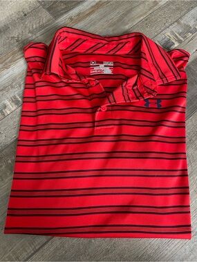 Under Armour Red and Black Striped Performance Polo